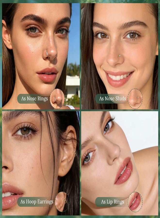 JFORYOU 18PCS Gold Nose Rings Hoops Studs 20G Hypoallergenic Nose Hoops Stainless Steel L-Shaped Nose Studs for Women Men Clear CZ Heart Moon Butterfly Snake Nose Piercing Jewelry - Image 4